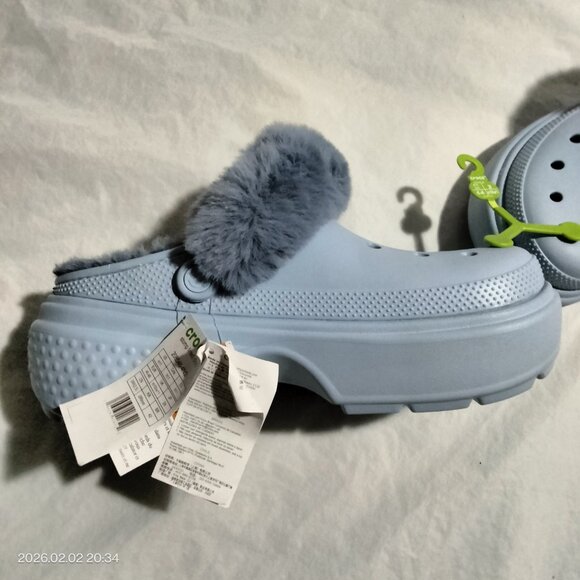 CROCS STOMP LINED CLOGS Calcite Blue Fuzzy Slip-On Chunky Unisex Shoes Mens 11